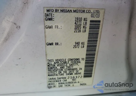 2013 Nissan Altima 2.5 из США, поврежденный, VIN 1N4AL3AP4DC216372